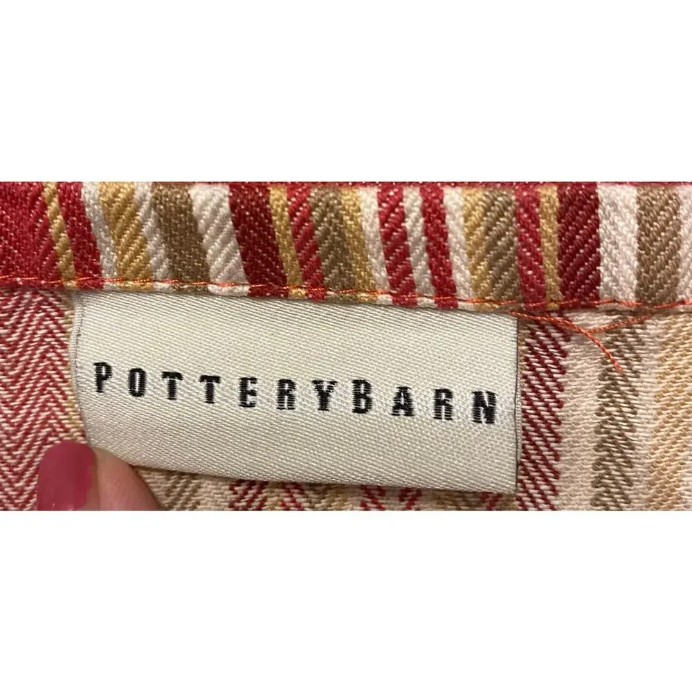 Pottery Barn Morgan Red‎ Striped Cafe Window Curtains Set of 2 44x36 Ties Cotton
